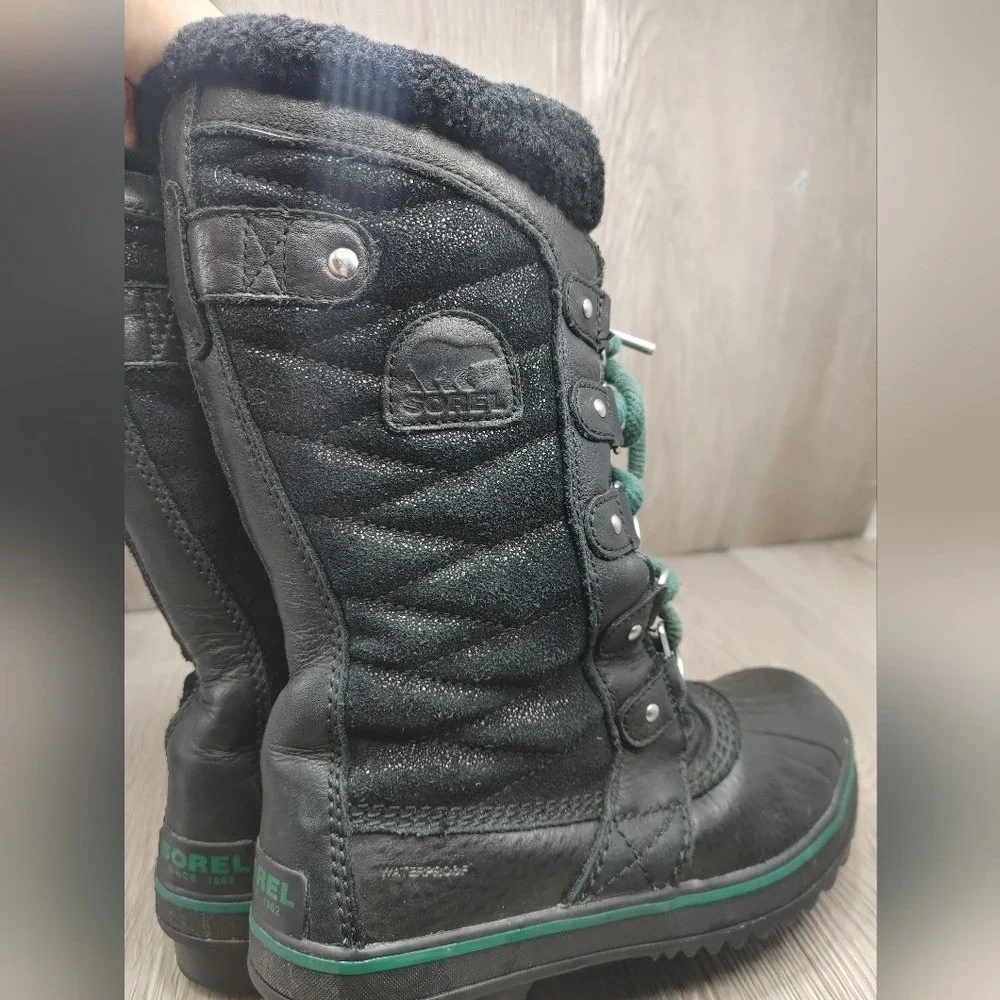 Sorel Tofino Snow Boot Black Leather Waterproof Fleece lined NL 3029-010 Size‎ 6